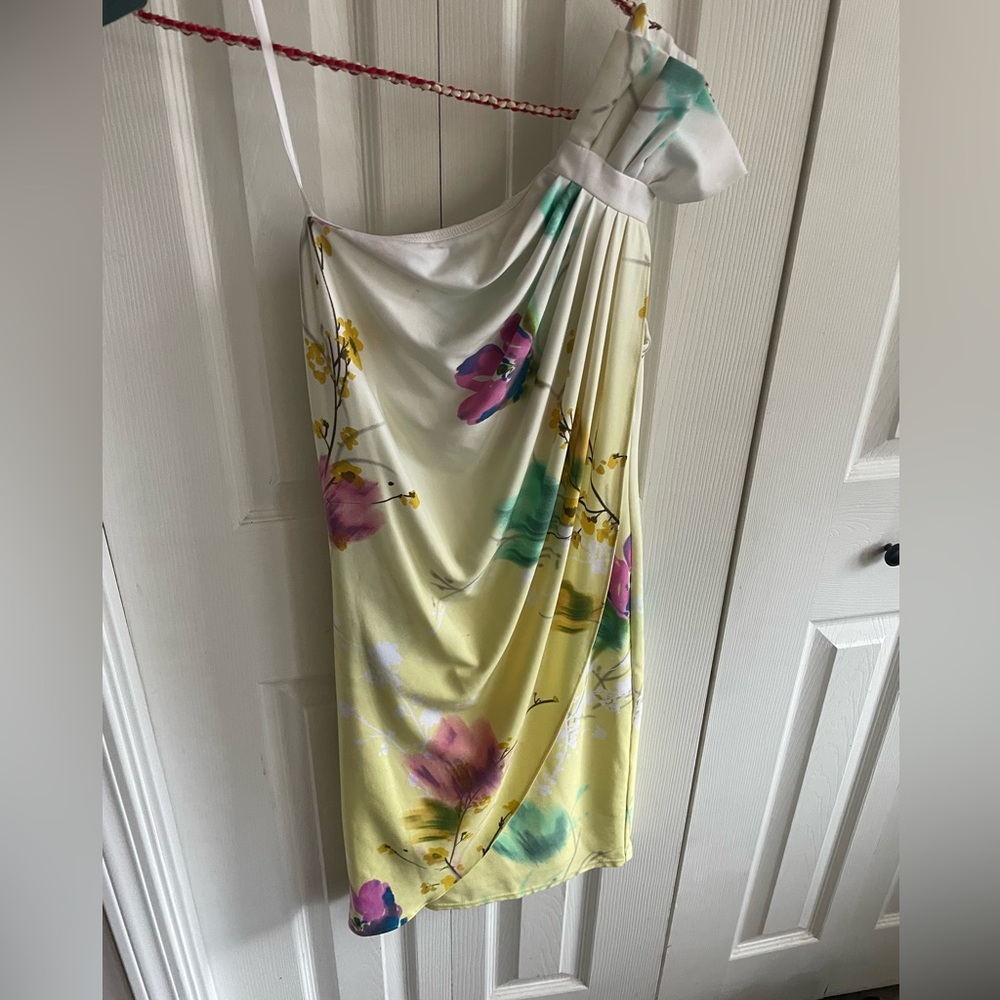 Le Chateau One Shoulder Floral Dress - Yellow and Purple